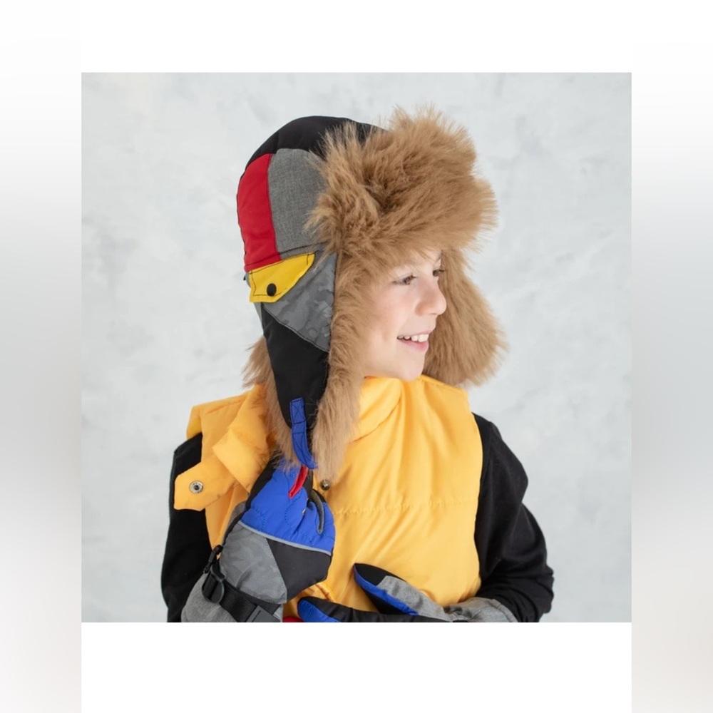 🌸WINTERPROOF Kids Boy's Colour Block Reflective Faux Fur Trapper Hat US L/XL
